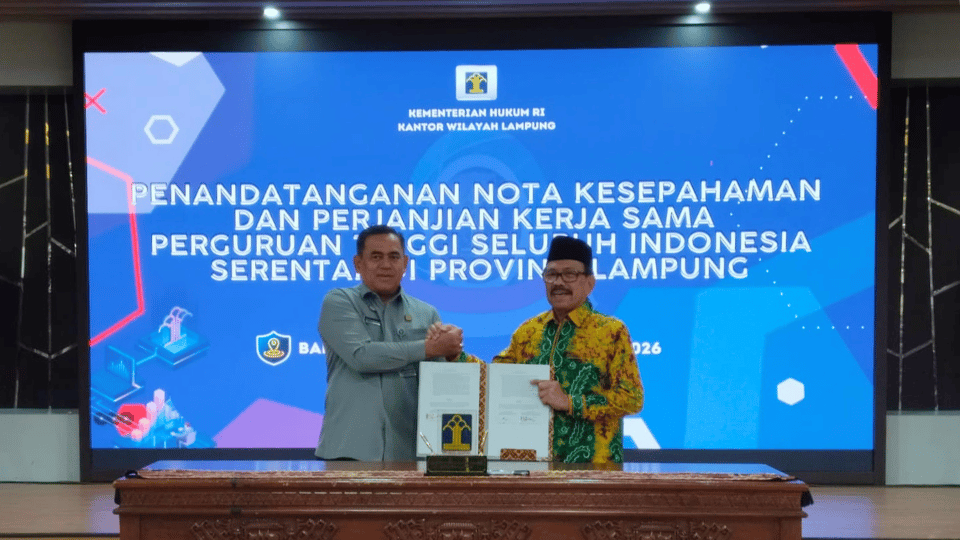 INSTIDLA Hadiri Penandatanganan Nota Kesepahaman Perguruan Tinggi se-Provinsi Lampung Bersama Kementerian Hukum RI